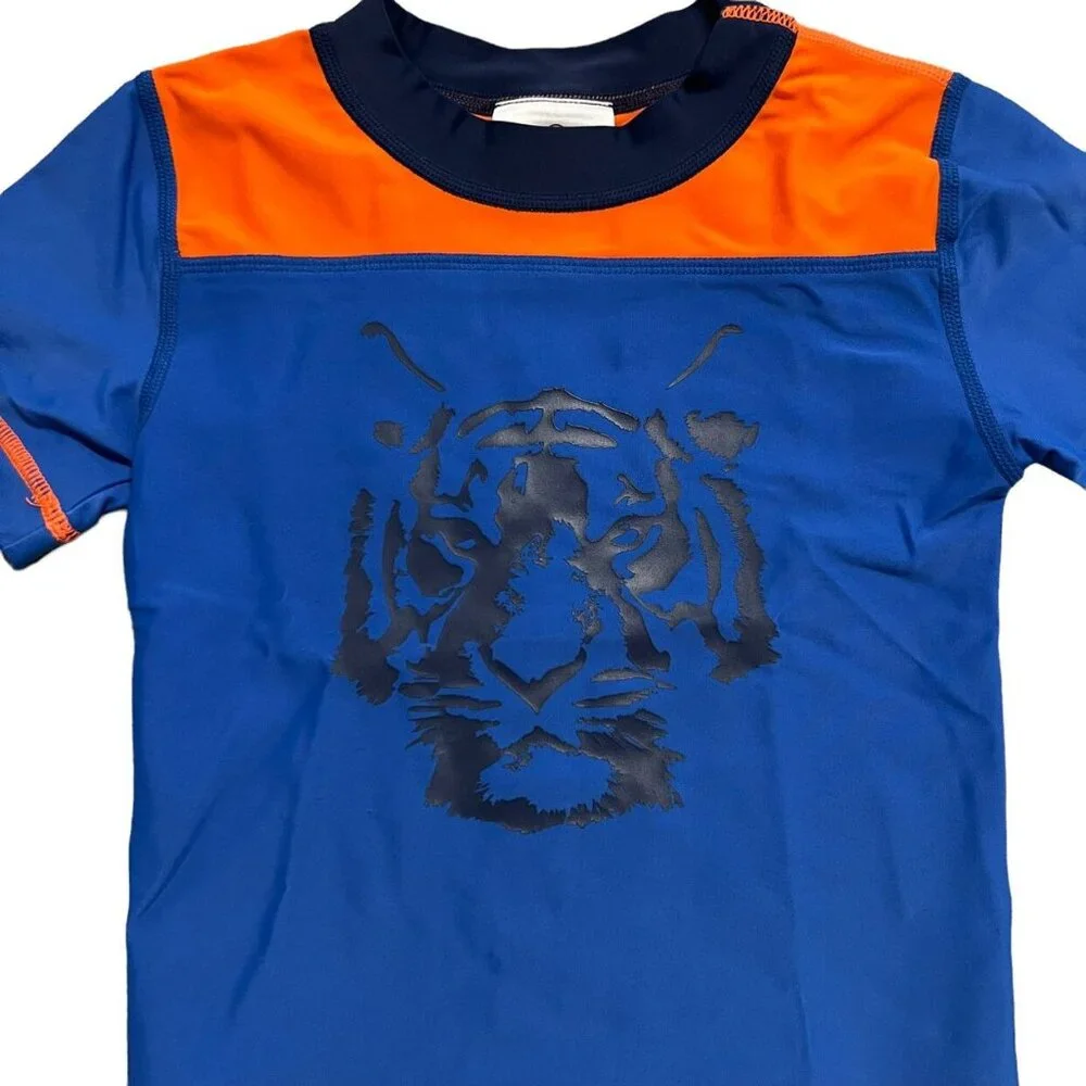 Hanna Andersson Sz 80 (18-24m) Orange Blue Tiger Rashguard Swim Shirt